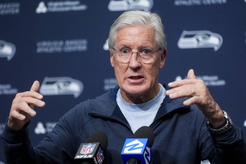 Former Seattle Seahawks head coach Pete Carroll speaks during a media availability on Jan. 10, 2024, at the NFL football team's headquarters in Renton, Wash. (AP Photo/Lindsey Wasson, File)