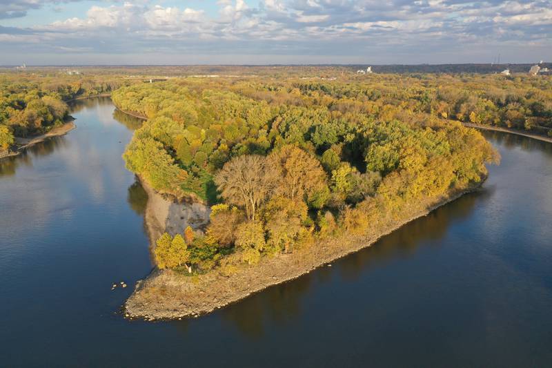 An aerial view of Plum Island on Tuesday, Oct. 24, 2023 at Starved Rock State Park.