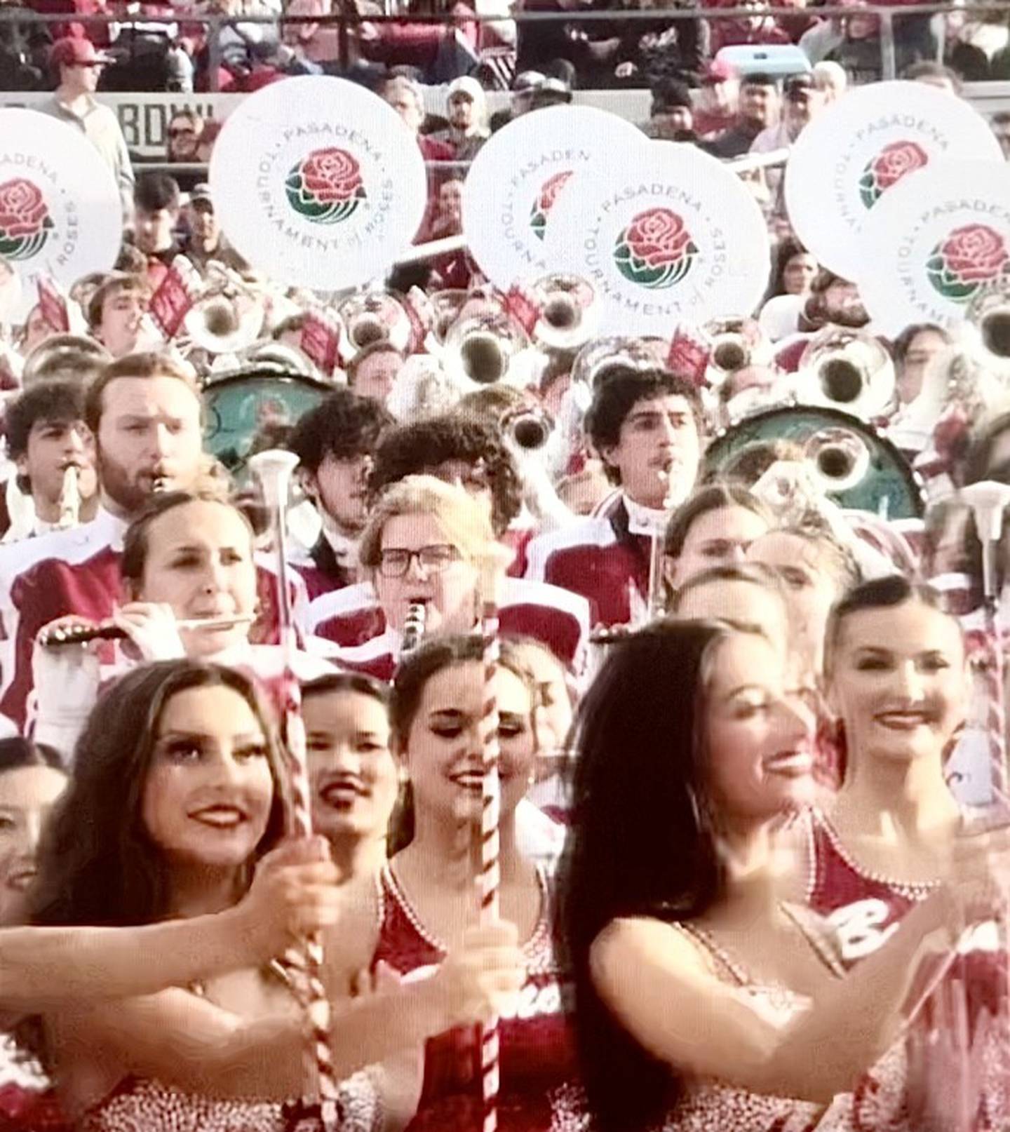 Princeton's Kailey Patterson (second row, center) performs with the University of Alabama's famous "Million Dollar Band," during the Rose Bowl Game on New Year's Day in Pasadena, Calif. The junior Music Education major plays the clarinet.