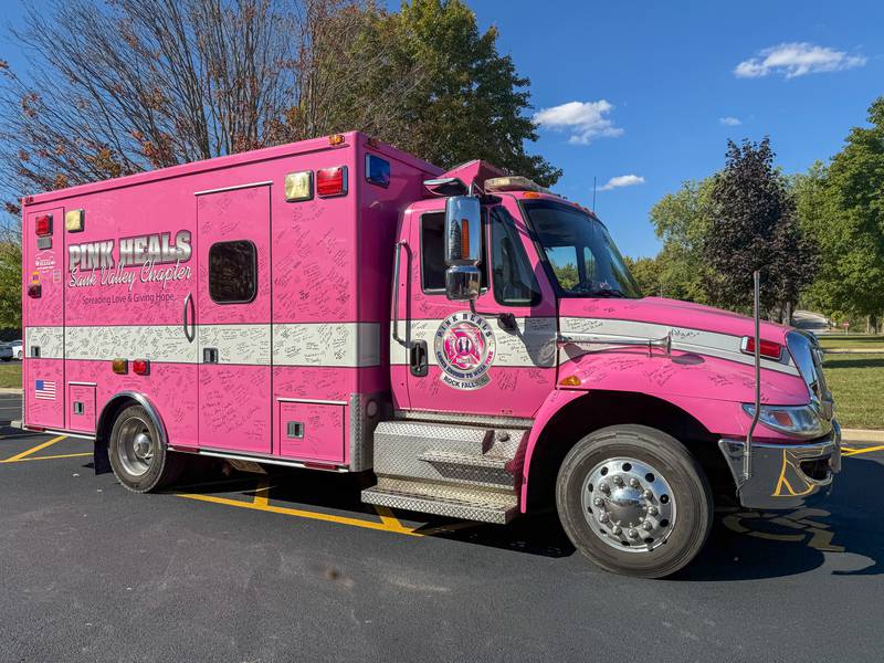 The Pink Heals Truck sits in parking lot of the LaSalle County Nursing Home on Wednesday, Oct. 8, 2025 at the LaSalle County Nursing Home in Ottawa.
