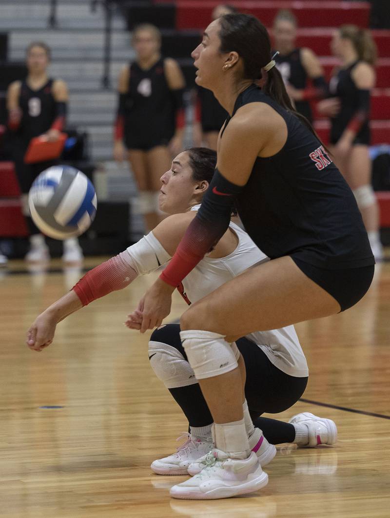 Sauk Valley’s Carli Kobbeman plays a ball against Triton College Wednesday, Nov. 5, 2025, during the Regional IV tournament.