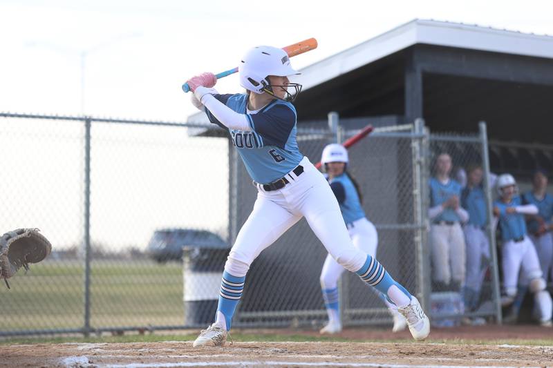 Plainfield South’s Emily Stephens locks in on a pitch against Lincoln-Way West on Tuesday, March 24, 2026 in Plainfield.