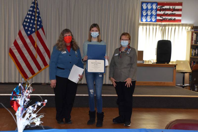 On Saturday, Feb. 5, 2022, the Louis Joliet Chapter NSDAR held a recognition program for the six students named the Louis Joliet Chapter DAR Good Citizen for 2021-2022, according to a news release from chapter. Alexis won the DAR Good Citizen essay contest winner and received a $100 scholarship award. Pictured, from left is Chair Mary Erhardt, Alexis Mikuska, and Regent Marie Lozano.