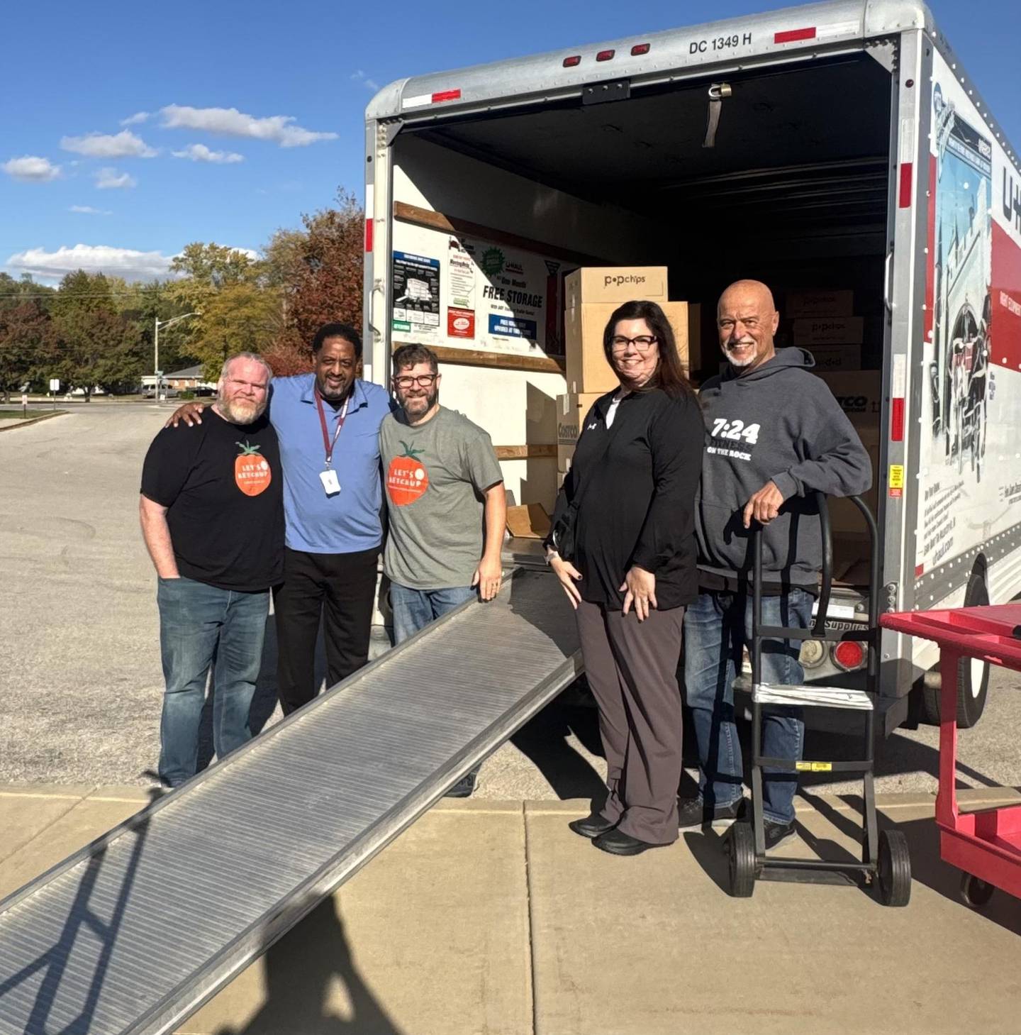 Let's Ketchup volunteers drop off boxes of donations to stock the Care Closet in Kankakee School District.