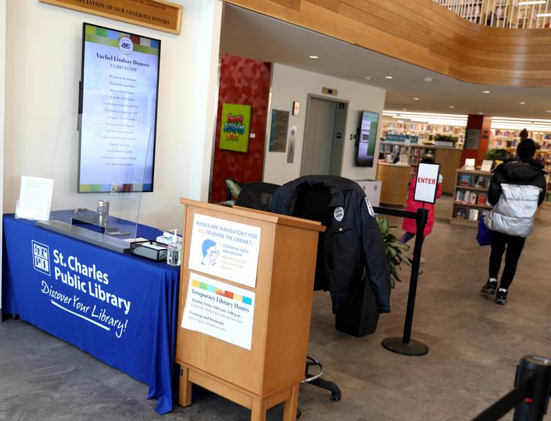 The St. Charles Public Library reopened for in-person visits on Monday, Feb. 7, 2022 after being closed for more than two weeks after threats were made against employees for following the state’s indoor mask requirements.