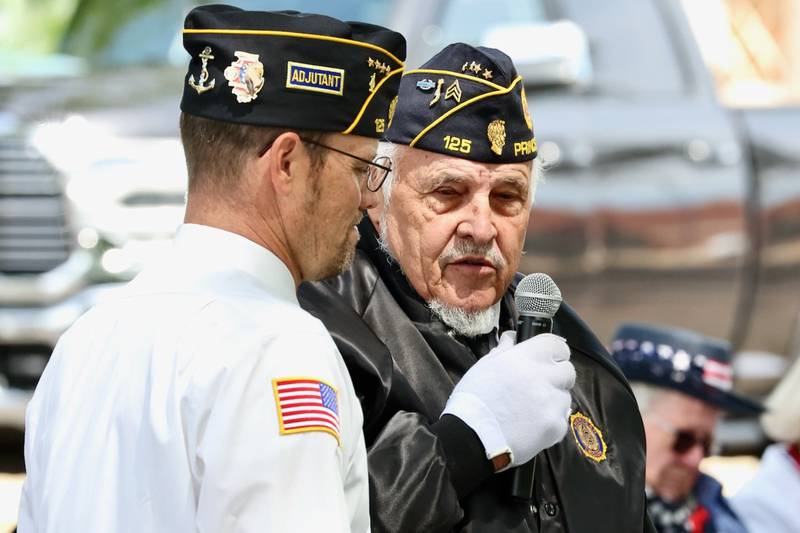 Vern Sondgeroth, a Vietnam veteran from Princeton, speaks during Monday's Memorial Day Services in Princeton.