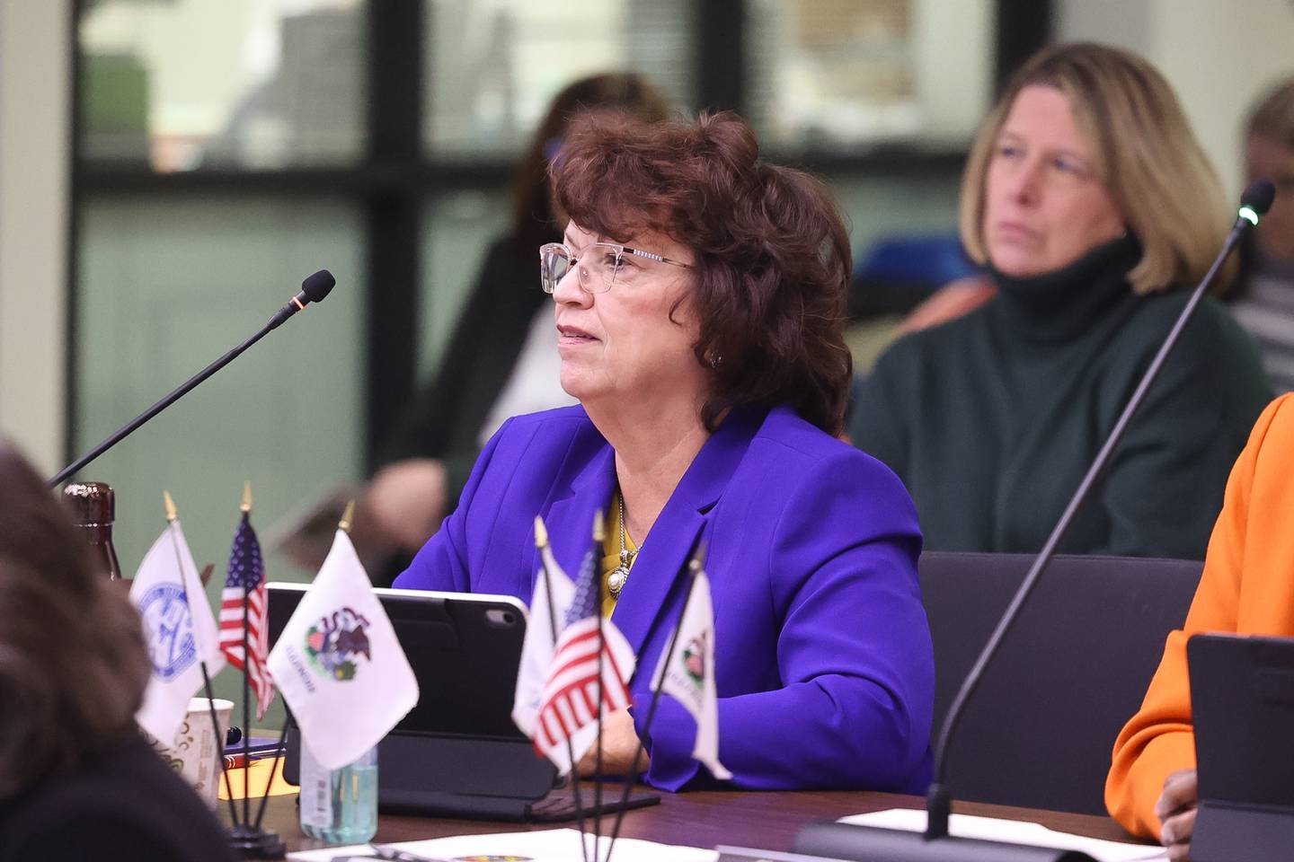 Will County Democratic Leader Jackie Traynere speaks at the Will County Board Meeting on Monday, Dec. 2, 2024 in Joliet.