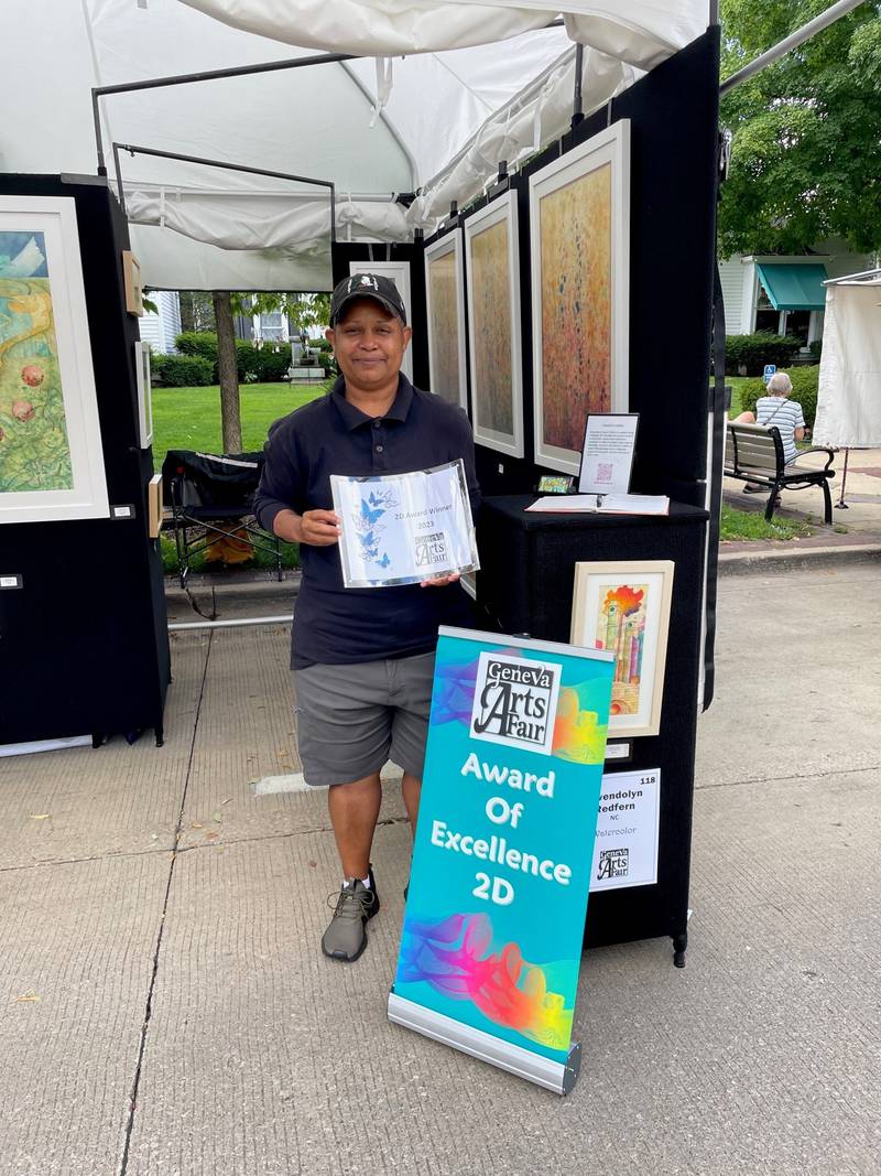 Gwendolyn Redfern of North Carolina was awarded recognition for her watercolor painting at the 2023 Geneva Arts Fair on Saturday, July 29, 2023.