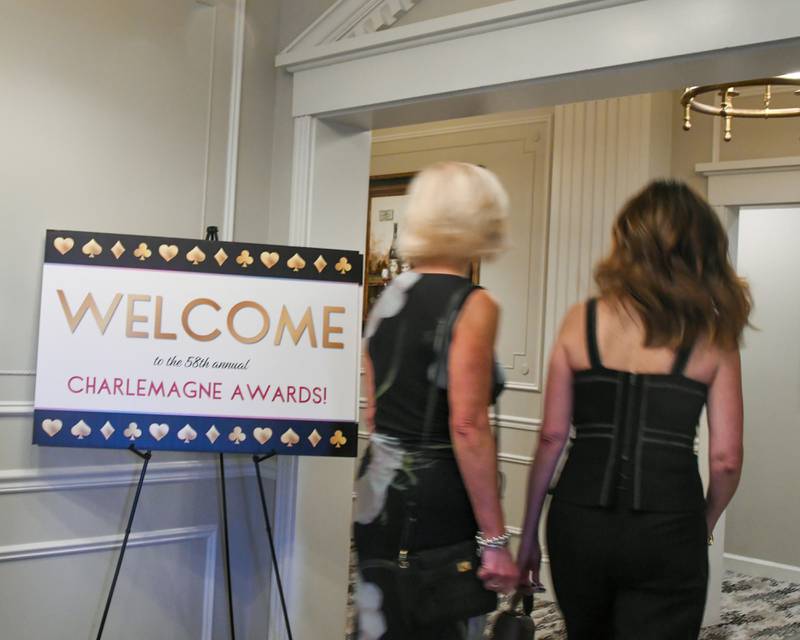 Attendees enter the Charlemagne Awards dinner on Friday May 1, 2026, in St. Charles.