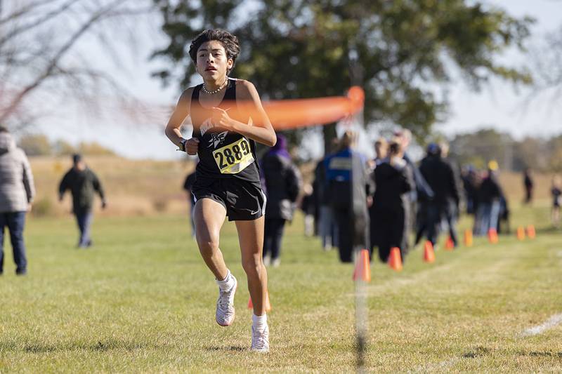 Rock Falls’ Christian Cid finishes 20th during the Big Northern Conference cross country race at Sauk Valley College Saturday, Oct. 15, 2022.