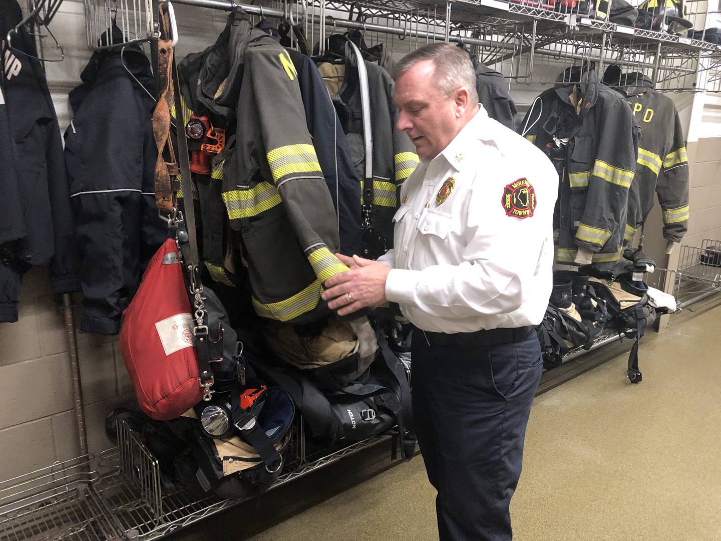 Modern turnout gear is not only fitted to the firefighter, but is washed after every fire call to prevent particulates from getting into the air and clinging to the skin, said HcHenry Township Fire Protection District Chief Rudy Horist on Jan. 23, 2023.