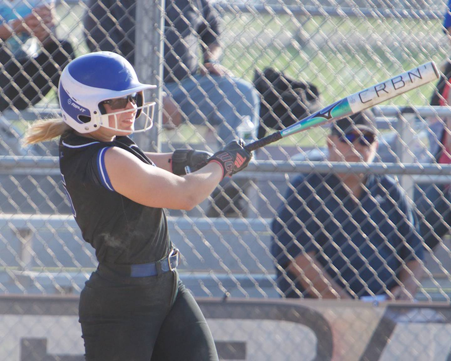 St. Charles North's Jordyn McBride connects for a homer against St. Charles East on Wednesday May 14,2025 in St. Charles.