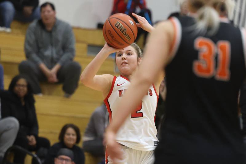Lincoln-Way Central’s Gracen Gehrke puts up a 3-pointer against Lincoln-Way West on Tuesday, Dec. 5, 2023, in New Lenox.