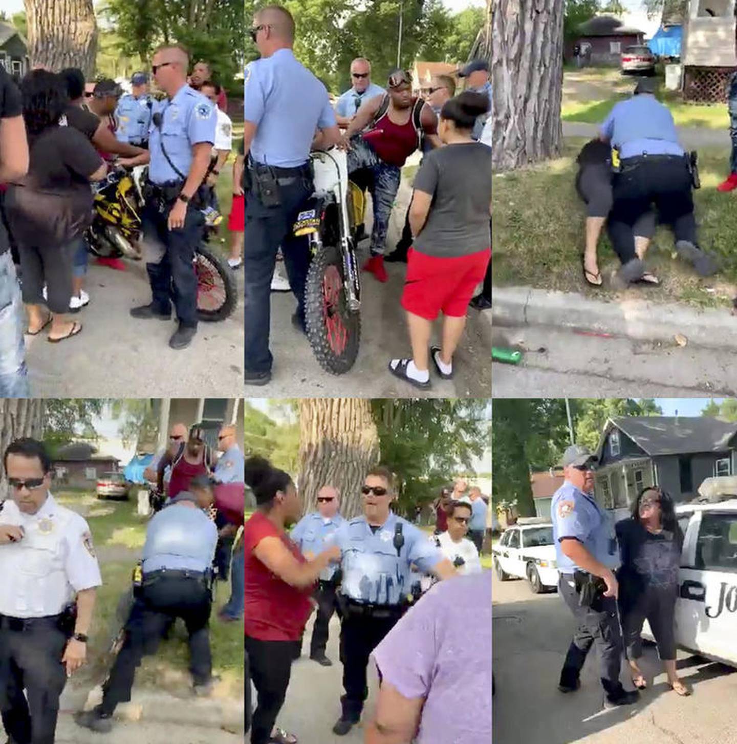 In a series of screen shots from a cellphone video, Joliet police officers can be seen removing Joshwa Cooley from a dirt bike and restraining Konika Morrow on Tuesday, July 9, outside a South Ottawa Street church in Joliet, Ill.