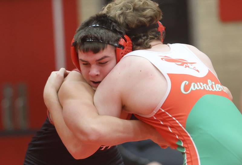Ottawa's Wes Weatherford, wrestles L-P's Caeden Small, during a meet on Thursday Jan. 8, 2026 in Kingman Gymnasium at Ottawa High School.
