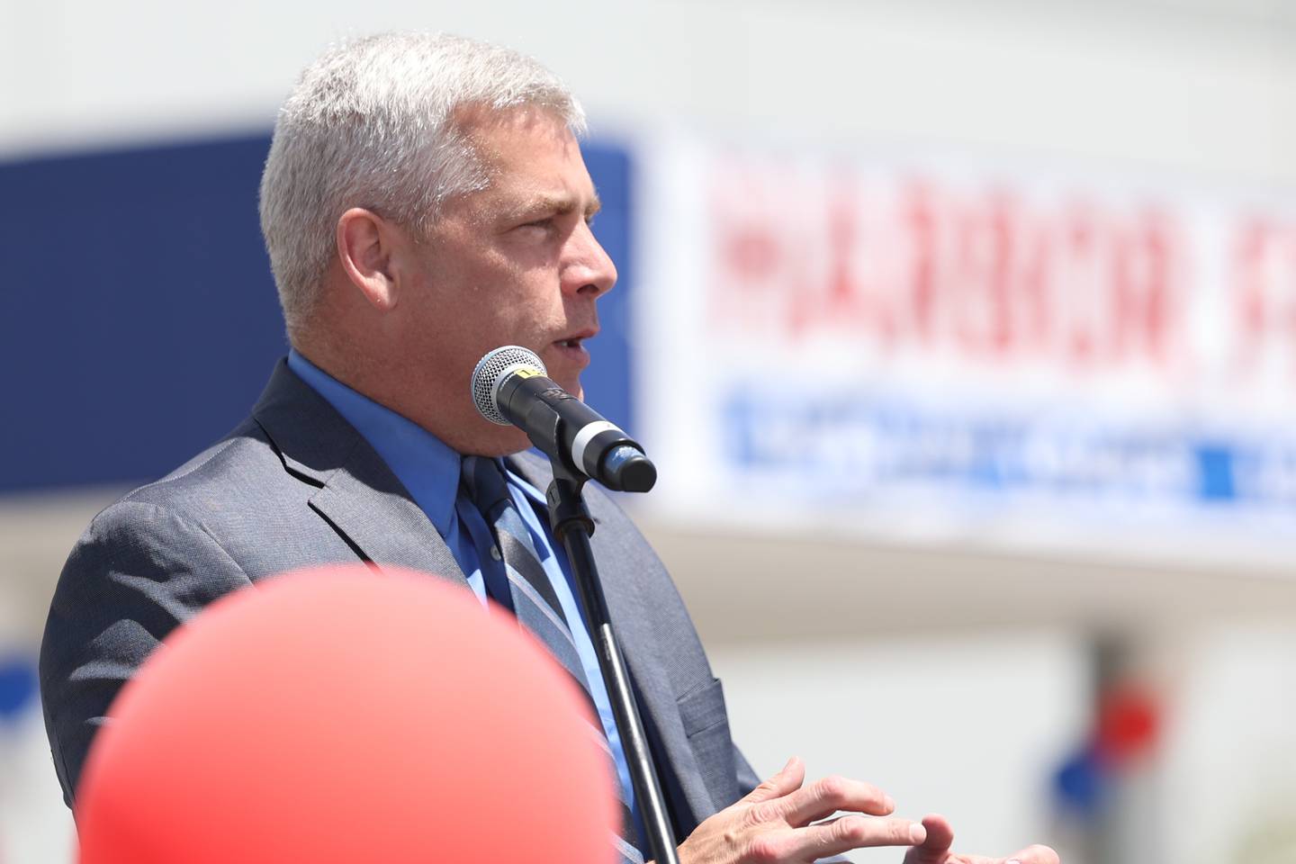 Joliet Mayor Bob O’Dekirk speaks at the ribbon cutting ceremony for the new Harbor Freight distribution facility. Harbor Freight opened a new 1.6 million square-foot distribution center in Joliet that is expected to bring 800 new jobs to the area. Thursday, June 9, 2022 in Joliet.Harbor Freight opened a new 1.6 million square-foot distribution center in Joliet that is expected to bring 800 new jobs to the area. Thursday, June 9, 2022 in Joliet.