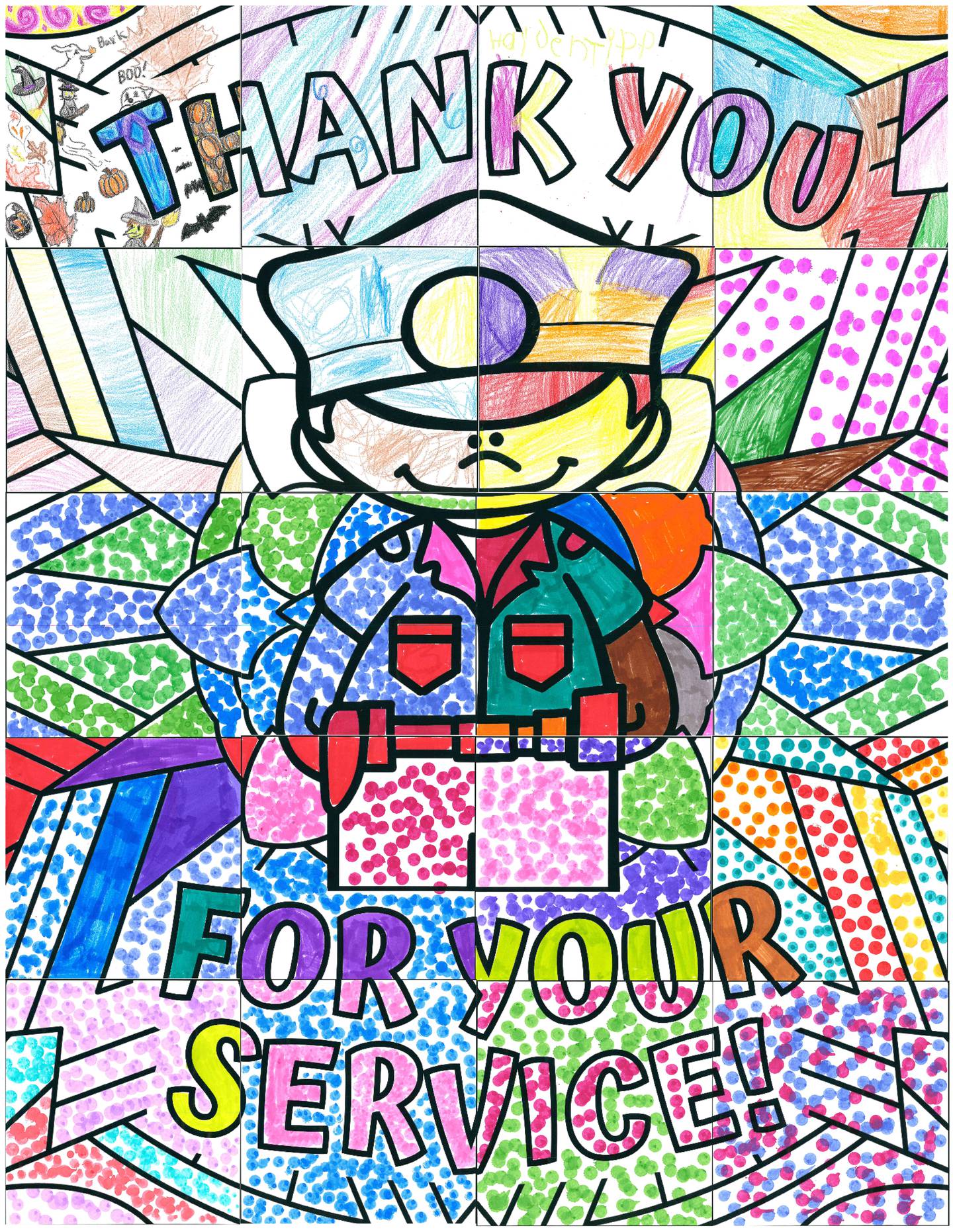 In preparation for First Responders Day on Oct. 28, Rochelle youths were encouraged to color one square of two, 20-piece paper quilts.