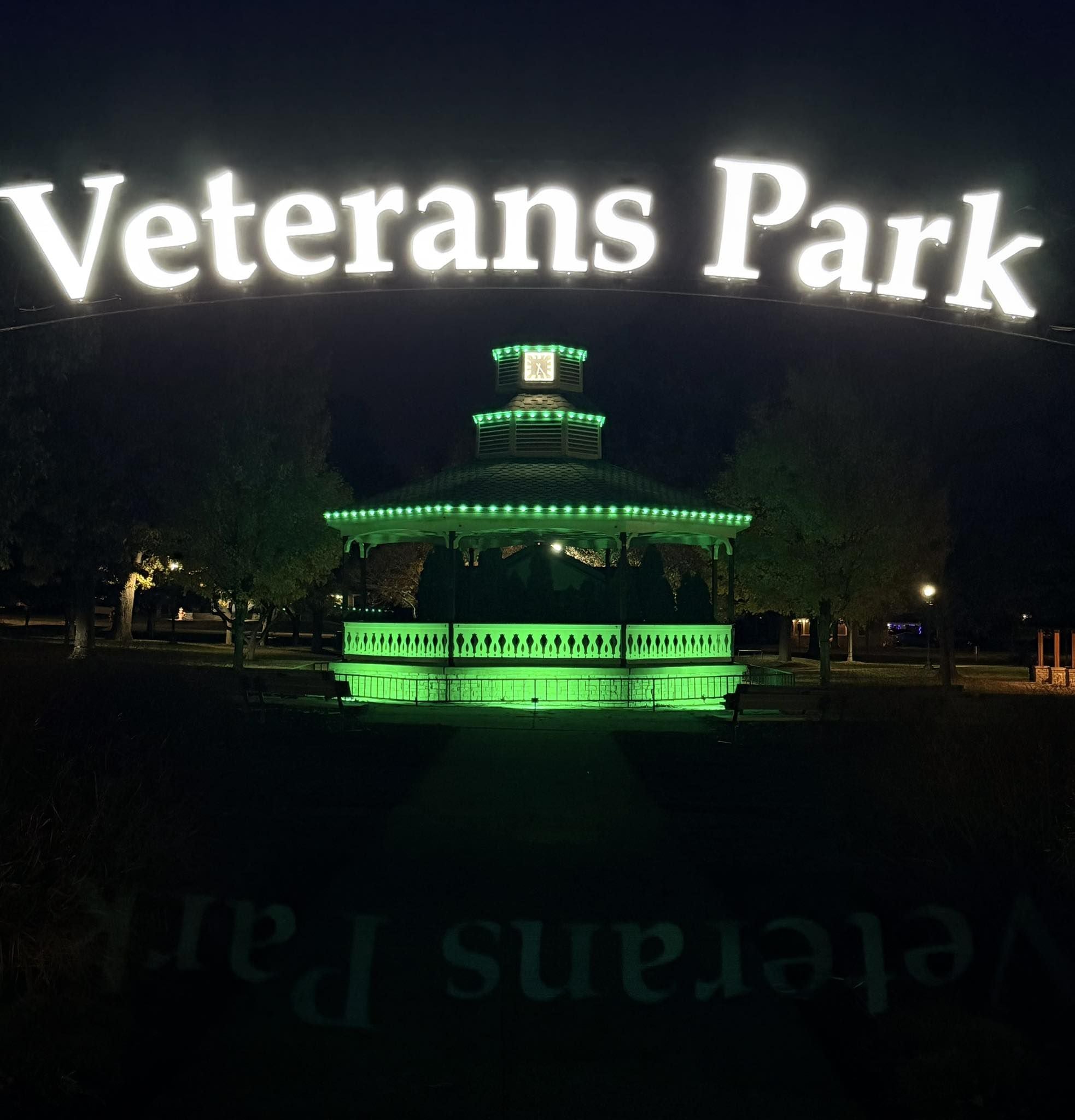 McHenry worked with American Legion Post 491 and McHenry County to light up Miller Point Park and Veterans Park  for Operation Green Light, seen here on Thursday, Nov. 6, 2025, honoring Veterans Day.