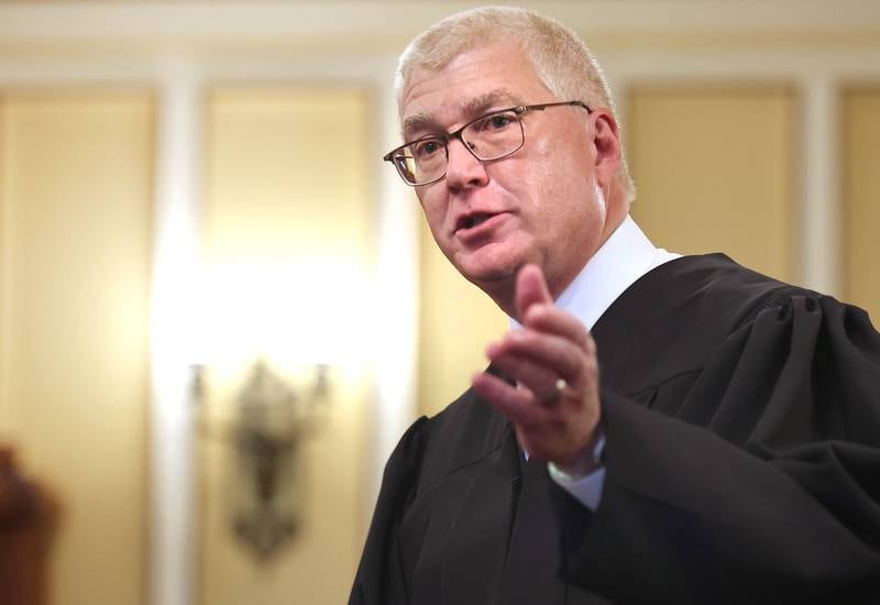 Judge Philip Montgomery speaks before being sworn in as a circuit court judge for the 23rd Judicial Circuit Court Friday, July 15, 2022, at the DeKalb County Courthouse in Sycamore.