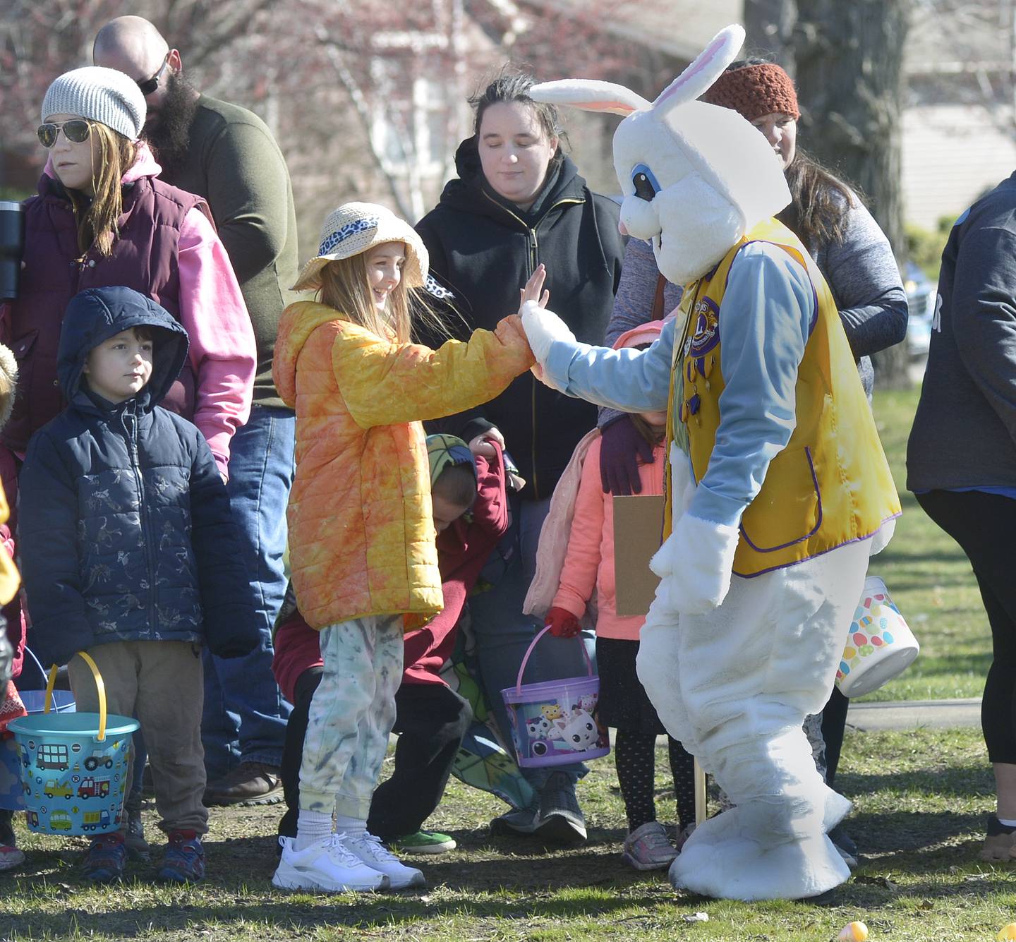 The Easter Bunny greets children Saturday, March 23, 2024, prior to the second annual Easter egg hunt at City Park in Streator. Sponsored by the Hardscrabble Lions Club, children participated in various age groups for prized eggs.