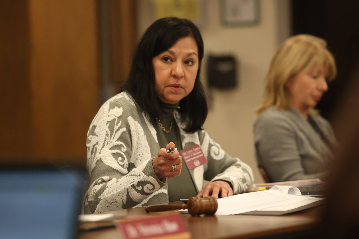 President Ann M. Lopez-Caneva does the roll call at the Lockport Board of Education meeting on Monday, Nov. 20, 2023, in Lockport.