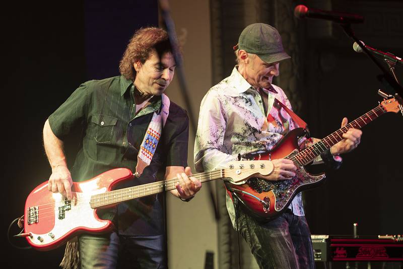 Musicians Greg Manahan (left) and Mark Murtha of Head East put on a show for a raucous crowd Saturday, April 22, 2023 at the Dixon Historic Theatre.