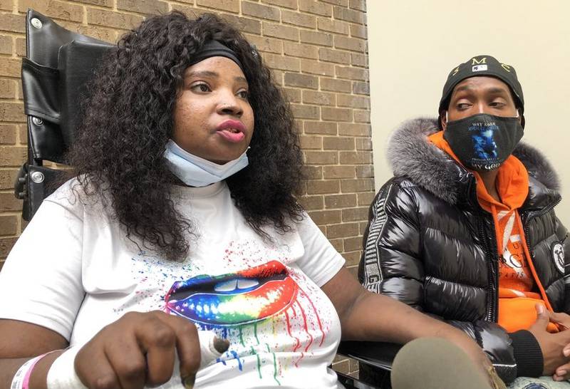 Shaquita Slaughter, with her brother Princeton Carter, talks about her long battle with COVID-19 at Advocate Lutheran General Hospital.
