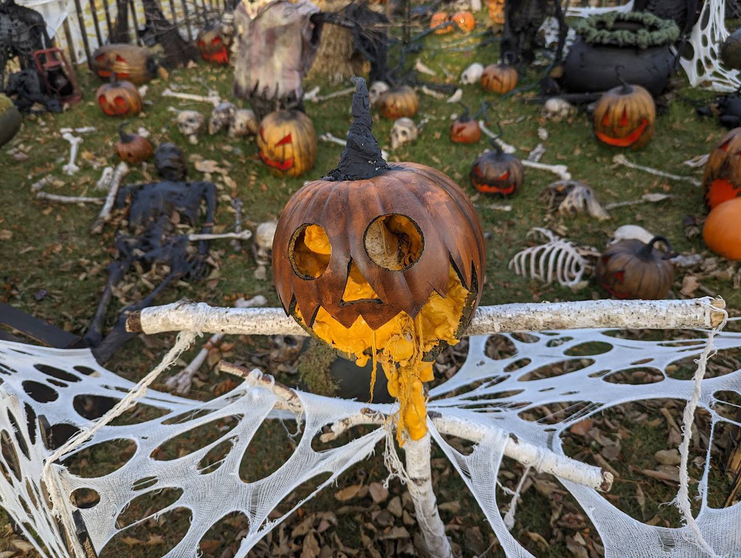 Brian Hunter of Plainfield Hunter hand-made most of the pieces in his Pumpkin Riot Productions exhibit in his front yard, carrying on his mother's tradition of making her own Halloween display pieces. The exhibit, with an emphasis on one of Hunter's hand-carved jack-o-lanterns, is seen on Saturday, Oct. 29, 2022.