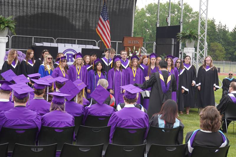 The Rochelle Township High School choir sings at the school's graduation ceremony on Saturday, May 23, 2026.