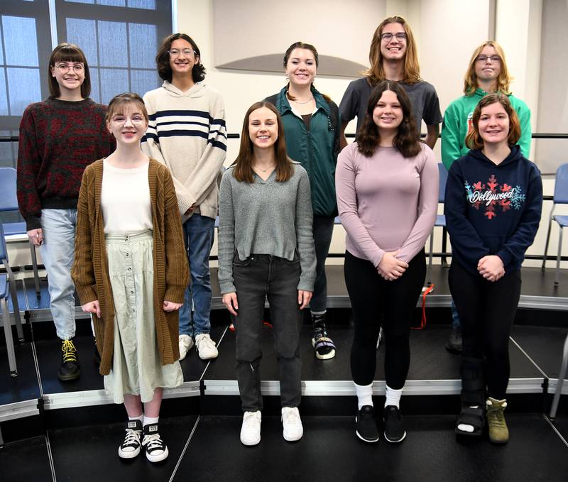 Nine La Salle-Peru High School students were selected for Illinois Music Educators Association’s annual state-level performances (left to right, back) Nora Maier, Noah Ruiz, Jordyn McCoy, Aiden Schneider, Alton Beck, (front row) Emily Kmetz, Elisabeth Kamke Grace Eitutis and Gabrielle Mosley.