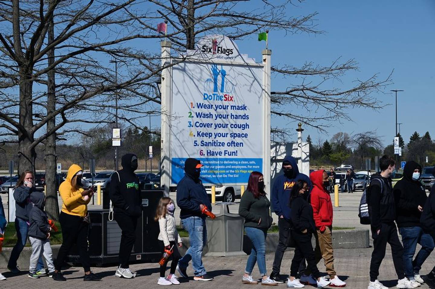 Visitors line up to enter Six Flags Great America last year. The Gurnee park was inactive in 2020 due to the COVID-19 pandemic but now is back on track to have a normal season.