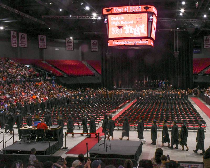 DeKalb High School seniors file into Northern Illinois University's Convocation Center, 1525 W. Lincoln Highway in DeKalb Saturday, May 27, 2023 for the Class of 2023 Commencement.