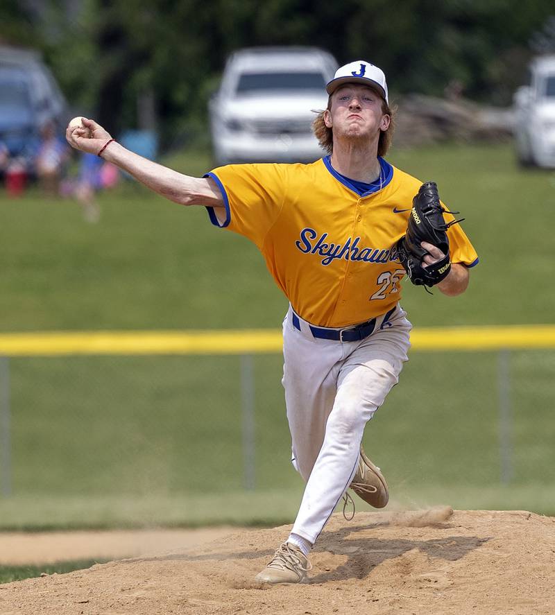 Johnsburg’s Deegan Turner pitches against Newman Saturday, May 31, 2025, in the Class 2A Sectional final in Mendota.