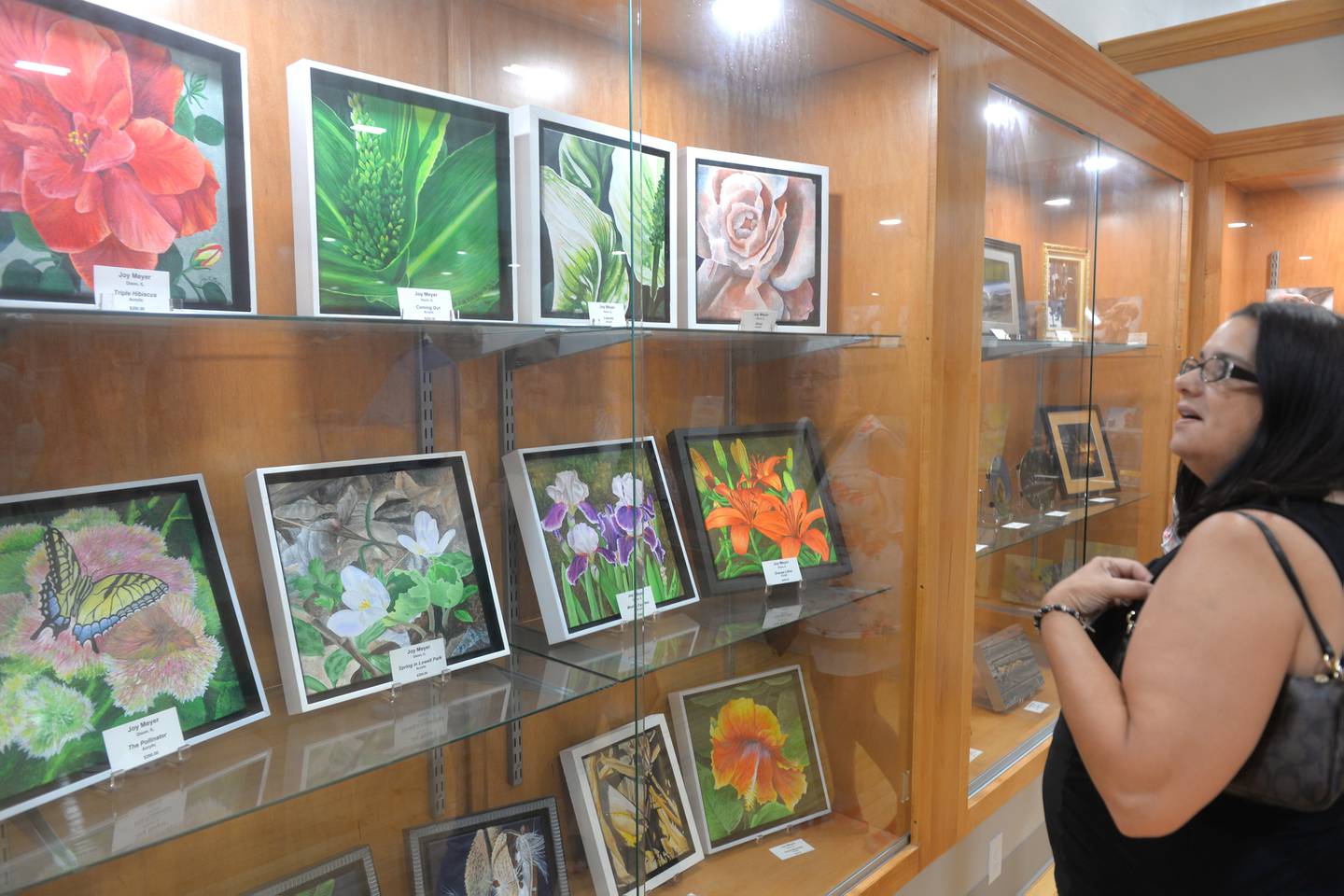 Amy Giggleman of Posen, Illinois, peruses some of the artwork for sale in one of the display rooms at the CMAAA's grand opening on Friday, July 14, 2023.