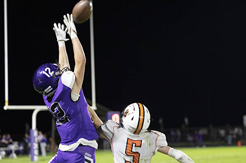 Dixon’s Gabe Rowley makes a catch for big yards against Winnebago Friday, Sept. 29, 2023 in Dixon.