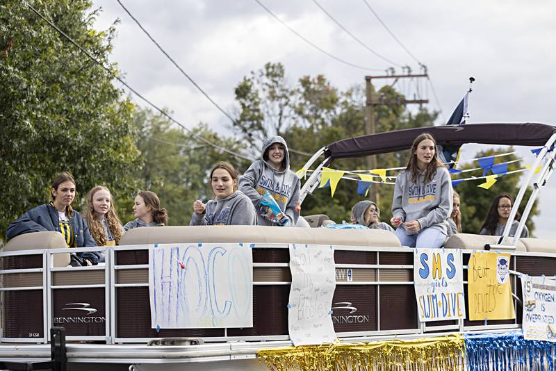 Hard to beat a boat for a float as seen by the Sterling swim and dive team Friday, Oct.6, 2023 during the homecoming parade.