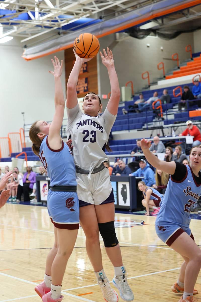 Manteno’s during the Panthers’ 44-23 victory over St. Joseph-Ogden in the IHSA Class 2A Pontiac Sectional semifinal on Tuesday, Feb. 24, 2026, at Pontiac Township High School.