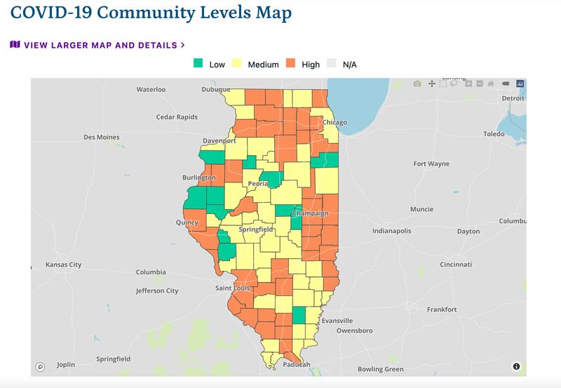 The latest COVID-19 community levels map from the Illinois Department of Public Health for Friday, Aug. 12, 2022