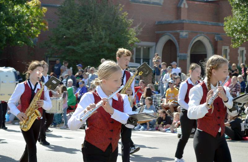 Members of the Oregon Junior High School marching band perform at the Harvest Time Parade on Sunday, Oct. 6, 2024, during the 53rd annual Autumn on Parade in Oregon.