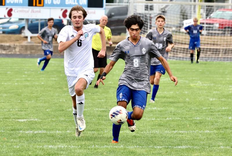 Princeton's Erfaan Yousufy runs down the ball in Saturday's regional quarterfinal soccer match vs. Stanford Olympia at Bryant Field. The Tigers won 6-2.