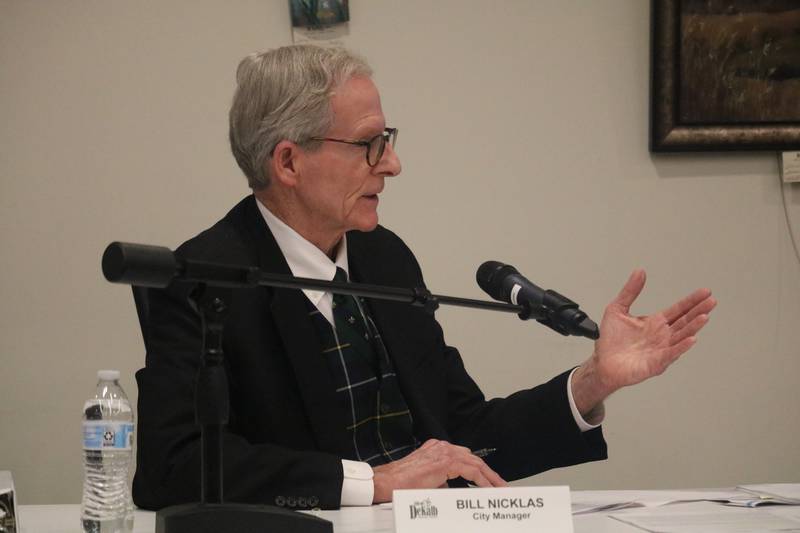 DeKalb City Manager Bill Nicklas speaks at the Dec. 11, 2023 meeting of the DeKalb City Council.
