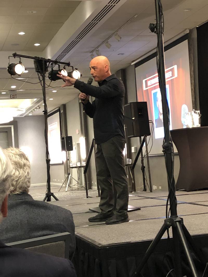 Comedian Cash Levy performs during the McHenry County Economic Development Corporation's annual awards dinner on Nov. 8, 2023.