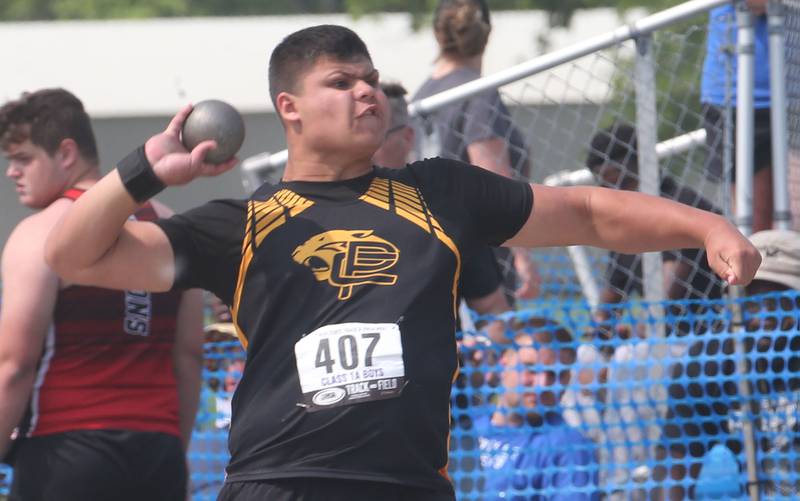 Putnam County's Alex Rodriguez competes in the Class 1A shot put during the IHSA Class 1A Boys Track & Field State Finals on Saturday, May 31, 2025 at Eastern Illinois University in Charleston.