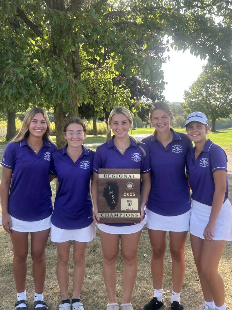 The Dixon girls golf team is pictured after winning the Class 1A Eastland Regional title at Lake Carroll on Tuesday, Sept. 30, 2025.