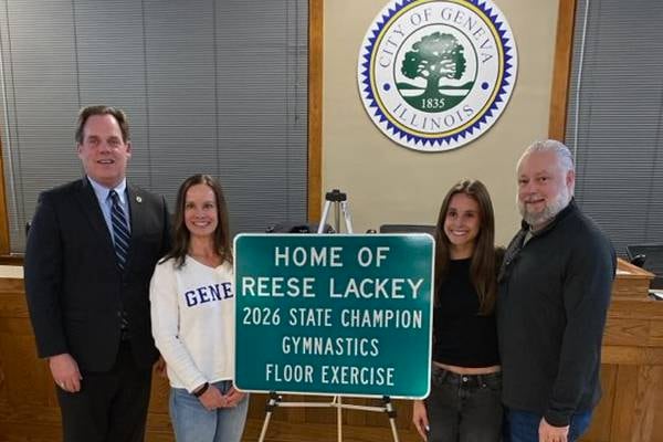 Geneva recognizes state gymnastics champ Reese Lackey with new sign