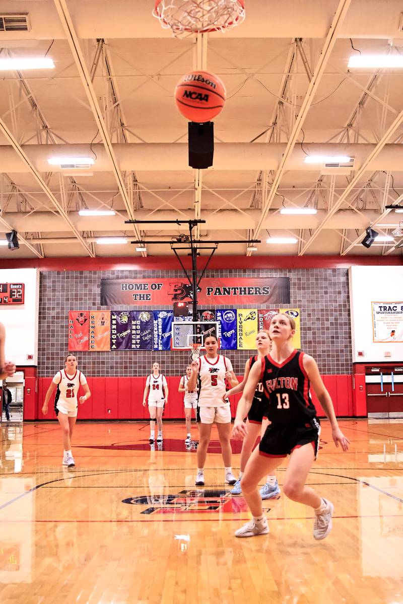 Erie-Prophetstown senior Ashlyn Johnson makes her free throw with 2 seconds left in the game Tuesday evening in Erie, giving the Panthers the victory over the Fulton Steamers 34-32.