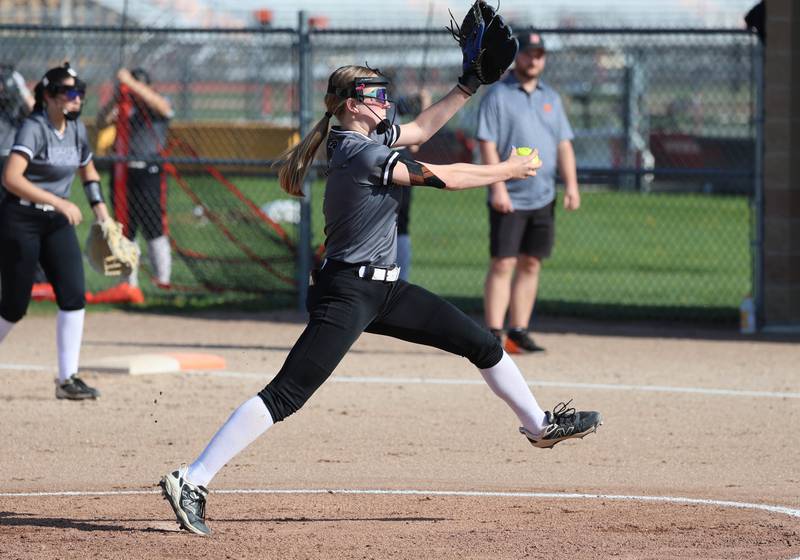 Metea Valley's Haylie Wisch delivers a pitch Wednesday, April 22, 2026, during their game at DeKalb High School.