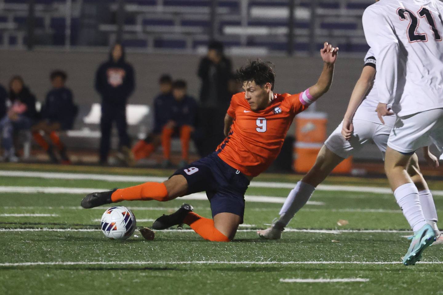 Romeoville’s Joseph Duarte makes a diving kick against Edwardsville in the Class 3A Bloomington Super-Sectional on Tuesday.