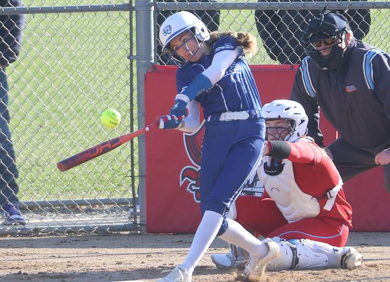 Princeton's Joslyn Rose gets a hit against Ottawa on Friday, March 13, 2026 at Ottawa High School.