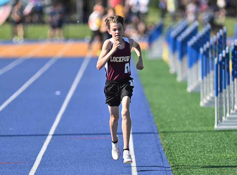 Lockport's Henry Eissing competing in the 3200 meter run during the IHSA 3A Sectional track meet  on Friday, May. 17, 2024, at Joliet.